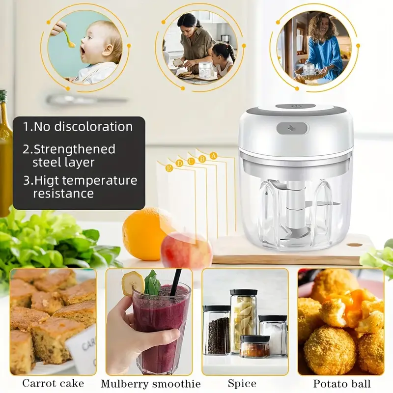 1 pieza de 250 ml de capacidad, máquina de para cocinar recargable por USB, batidora de ajo para cocina, trituradora eléctrica, máquina de cocción automática pequeña, herramientas de uso en múltiples