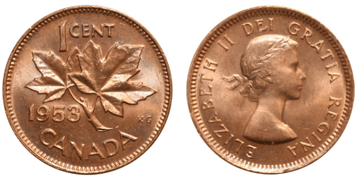 1953 canadian penny shoulder fold