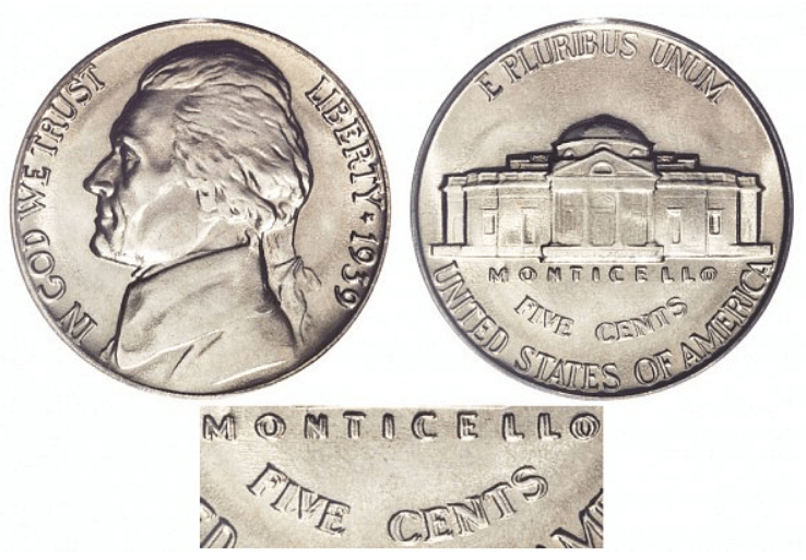 1939 Jefferson Nickels error value - Double Monticello