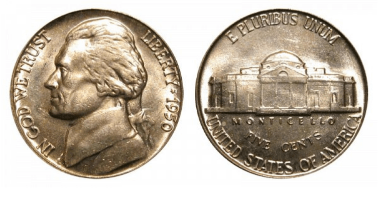 1950 nickel value no mint mark