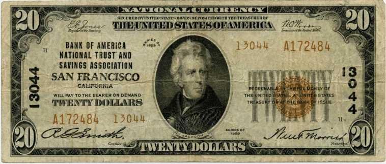 1929 20 dollar bill value
