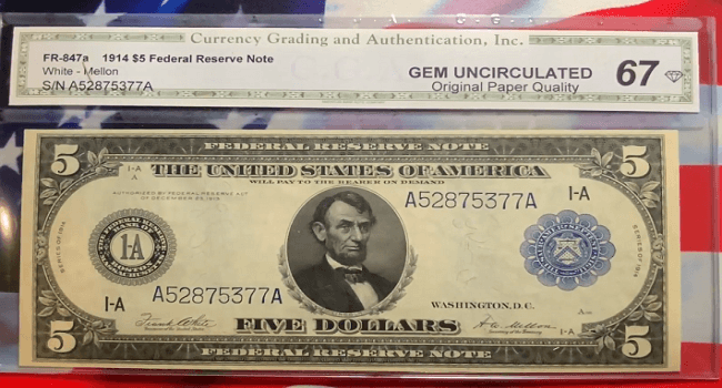 1914 5 dollar bill value