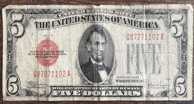 1928 5 dollar bill value