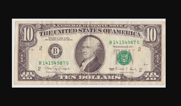 1990 10 dollar bill