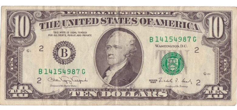 1990 10 dollar bill worth