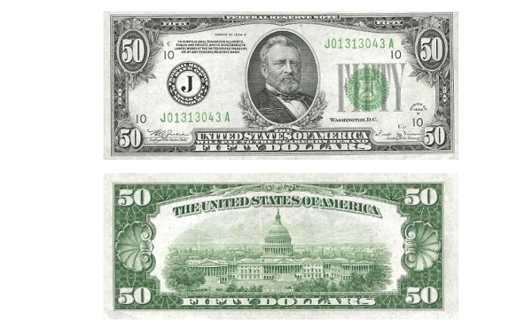 1934 50 dollar bill value