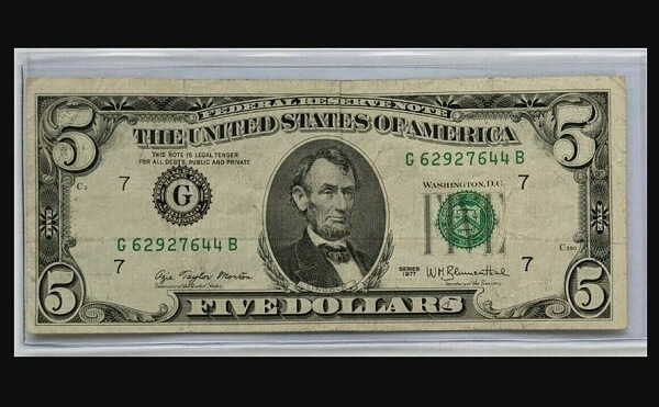 1977 5 dollar bill value