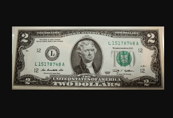 2009 2 dollar bill value