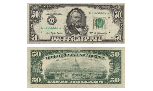 1977 50 dollar bill value